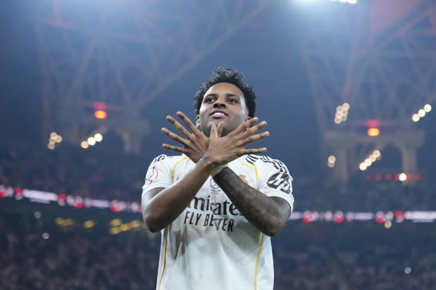 Sport Bilder des Tages Real Madrid v Atletico Madrid: Spanish Super Cup Rodrygo Goes right winger of Real Madrid and Brazilcelebrates after scoring his sides first goal during the Spanish Super Cup semi-final match between Atletico de Madrid and Real Madrid at King Abdullah Sports City Hall Stadium on January 8, 2026 in Jeddah, Saudi Arabia. Jeddah Saudi Arabia  Copyright: xJosexBretonx originalFilename:bretonhernandez-realmadr260108_npXhJ.jpg
