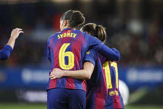 FC Barcelona, Barca Femeni V Madrid CFF - Liga F Moeve Ewa Pajor of FC Barcelona celebrates after scoring a goal with Sydney Schertenleib of FC Barcelona during the Liga F Moeve match between FC Barcelona Femeni and Madrid CFF at Estadi Johan Cruyff in Barcelona, Spain, on January 10, 2026. Barcelona Spain Copyright: xGongorax originalFilename:bonilla-fcbarcel260110_np8JE