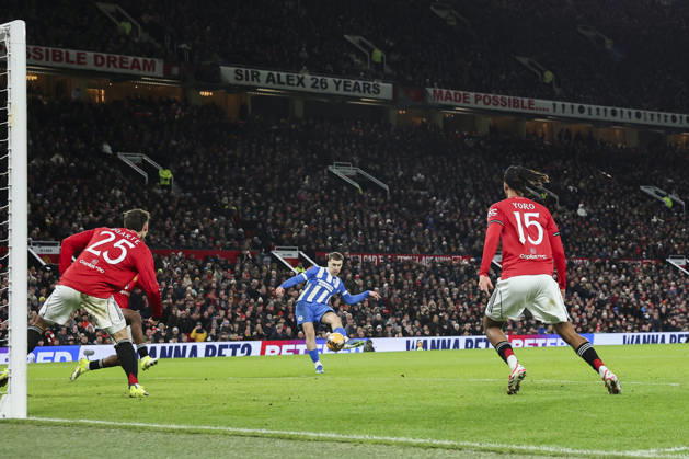 Manchester United, ManU v Brighton & Hove Albion, Emirates FA Cup Brighton & Hove Albion midfielder Brajan Gruda (8) scores a GOAL 0-1 during the Manchester United v Brighton & Hove Albion Emirates FA Cup Third Round match at Old Trafford, Manchester, England on 11 January 2026 Credit: Phil Duncan Every Second Media Editorial use only. All images are copyright Every Second Media Limited. No images may be reproduced without prior permission. All rights reserved. Premier League and Football League images are subject to licensing agreements with Football DataCo Limited. see https: www.football-dataco.com Copyright: xIMAGO EveryxSecondxMediax ESM-1750-0037 PhilxDuncanx xEveryxSecondxMediax