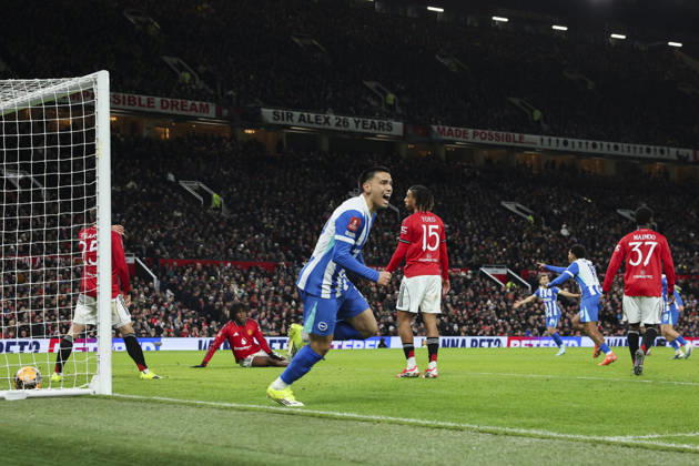Manchester United, ManU v Brighton & Hove Albion, Emirates FA Cup Brighton & Hove Albion midfielder Brajan Gruda (8) (not in picture) scores a GOAL 0-1 during the Manchester United v Brighton & Hove Albion Emirates FA Cup Third Round match at Old Trafford, Manchester, England on 11 January 2026 Credit: Phil Duncan Every Second Media Editorial use only. All images are copyright Every Second Media Limited. No images may be reproduced without prior permission. All rights reserved. Premier League and Football League images are subject to licensing agreements with Football DataCo Limited. see https: www.football-dataco.com Copyright: xIMAGO EveryxSecondxMediax ESM-1750-0039 PhilxDuncanx xEveryxSecondxMediax