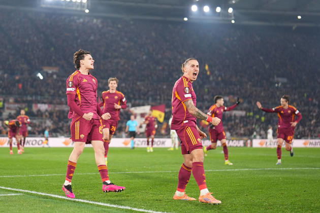 Roma™s Niccolo Pisilli celebrates after scoring during the Uefa Europa League soccer match between Roma and VFB Stuttgart at the Olympic Stadium in Rome, Italy - Thursday, January 22, 2026. - Soccer .  Copyright: xAlfredoxFalcone LaPressex