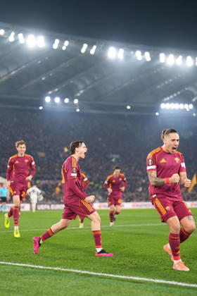 Roma™s Niccolo Pisilli celebrates after scoring during the Uefa Europa League soccer match between Roma and VFB Stuttgart at the Olympic Stadium in Rome, Italy - Thursday, January 22, 2026. - Soccer .  Copyright: xAlfredoxFalcone LaPressex