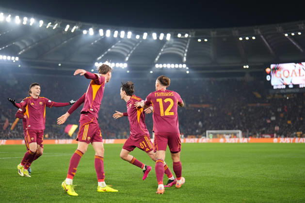 Roma™s Niccolo Pisilli celebrates after scoring during the Uefa Europa League soccer match between Roma and VFB Stuttgart at the Olympic Stadium in Rome, Italy - Thursday, January 22, 2026. - Soccer .  Copyright: xAlfredoxFalcone LaPressex