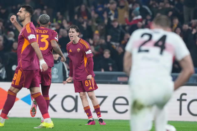 Roma™s Niccolo Pisilli celebrates after scoring during the Uefa Europa League soccer match between Roma and VFB Stuttgart at the Olympic Stadium in Rome, Italy - Thursday, January 22, 2026. - Soccer .  Copyright: xAlfredoxFalcone LaPressex