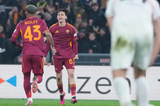 Roma™s Niccolo Pisilli celebrates after scoring during the Uefa Europa League soccer match between Roma and VFB Stuttgart at the Olympic Stadium in Rome, Italy - Thursday, January 22, 2026. - Soccer .  Copyright: xAlfredoxFalcone LaPressex