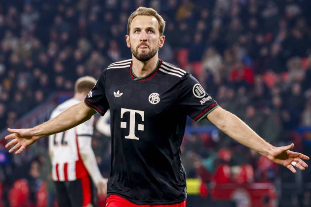 Harry Kane of FC Bayern Munchen celebrates after scoring his teams second goal PSV Eindhoven v FC Bayern Munchen, UEFA Champions League 2025 26 League Phase MD8, PSV Eindhoven v FC Bayern Munchen, PSV Stadion, January 28, 2026, Eindhoven, Netherlands.