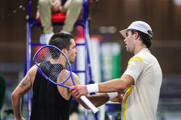 Indoor Oeiras Open 2 - Jaime Faria VS Alexis Galarneau Alexis Galernau of Canada competes against Jaime Faria of Portugal during the second round of the Indoor Oeiras Open 2026 - Challenger Tour Tennis at Clube de Tenis do Jamor in Oeiras, Portugal, on January 30, 2026. Lisbon Lisboa Portugal Copyright: xMiguelxReisx originalFilename:reis-notitle260130_np8kN