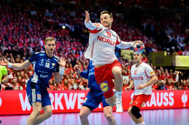 Herning: Handball EM 2026 - Halbfinale - Daenemark - Island Daenemarks Mathias Gidsel Herning Jyske Bank Boxen Daenemark
