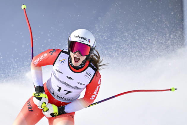 ALPINE SKIING - FIS WC Crans Montana CRANS MONTANA,SWITZERLAND,31.JAN.26 - ALPINE SKIING - FIS World Cup, Super G, ladies. Image shows the rejoicing of Malorie Blanc (SUI).  GEPAxpictures xAvnixRetkoceri