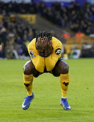 Wolverhampton, England, 31st January 2026. Tolu Arokodare of Wolverhampton Wanderers rects after missing a chance during the Wolverhampton Wanderers vs AFC Bournemouth Premier League match at Molineux, Wolverhampton. Picture credit should read: Andrew Yates Sportimage EDITORIAL USE ONLY. No use with unauthorised audio, video, data, fixture lists, club league logos or live services. Online in-match use limited to 120 images, no video emulation. No use in betting, games or single club league player publications. SPI_051_AY_Wolves_Bmouth SPI-4493-0052