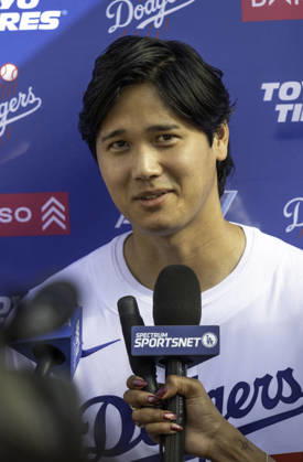 January 31, 2026, Los Angeles, California, USA: Los Angeles Dodger SHOHEI OHTANI speaking to the media at DodgerFest at Dodger Stadium on January 31, 2026. News - January 31, 2026 - ZUMAh234 20260131_zsp_h234_011 Copyright: xMarkxEdwardxHarrisx