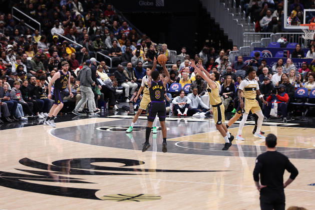 January 30, 2026, Washington, District Of Columbia, USA: BRONNY JAMES 9 of the Los Angeles Lakers shoots a three point basket during the game against the Washington Wizards at Capital One Arena Washington USA - ZUMAs352 20260130_zsp_s352_020 Copyright: xSabinaxShyshx