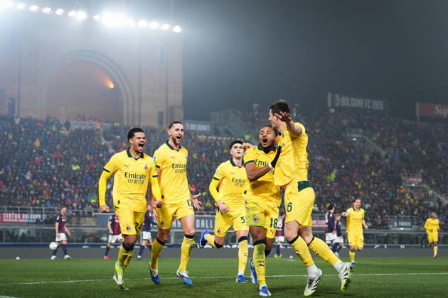 AC Milan s Christopher Nkunku celebrates after scoring the 0-2 goal for his team during the Serie A soccer match between Bologna and Milan at the Renato DallÕAra Stadium in Bologna, north Italy - Tuesday, February 3, 2026 - Copyright: xMassimoxPaolone LaPressex