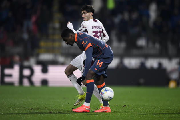 FC Internazionale v Torino FC - Coppa Italia Rafel Obrador of Torino FC competes for the ball with Ange-Yoan Bonny of FC Internazionale during the Coppa Italia quarter final football match between FC Internazionale and Torino FC. Monza Italy Copyright: xNicolòxCampox