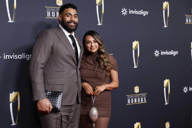 RECORD DATE NOT STATED Jordan Mailata and Niki Ikahihifo-Bender Mailata arrive on the red carpet at the 2026 NFL, American Football Herren, USA Honors presented by Invisalign in the days leading up to Super Bowl LX in San Francisco on Thursday, February 5, 2026. The New England Patriots will play the Seattle Seahawks in Super Bowl LX at Levi s Stadium in Santa Clara on Sunday, February 8, 2026.  SBP20260205376 JOHNxANGELILLO