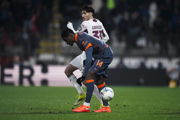 FC Internazionale v Torino FC - Coppa Italia Rafel Obrador of Torino FC competes for the ball with Ange-Yoan Bonny of FC Internazionale during the Coppa Italia quarter final football match between FC Internazionale and Torino FC. Monza Italy Copyright: xNicolòxCampox
