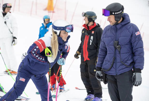 February 6, 2026, Cortina D ampezzo, Lombardy, Italy: Lindsey Vonn of the United States listens to her coach Aksel Lund Svindal during course inspection before the first day of Womens Downhill Training at Tofane Alpine Skiing Centre for the Milano Cortina 2026 Winter Olympics. Olympics 2026: Milano Cortina: Alpine Skiing: Women S  - ZUMAsc5_ 20260206_oly_sc5_041 Copyright: xErichxSchlegelx