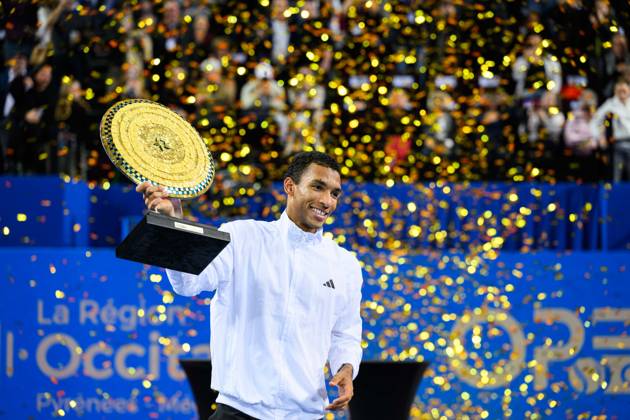 February 8, 2026, Perols, Montpellier, Occitanie, France: Felix Auger-Aliassime of Canada lifts his trophy after his match against Adrian Mannarino of France at Open Occitanie on February 8, 2026, at Sud de France Arena in Montpellier, France. Perols, Montpellier France - ZUMAc313 20260208_zsp_c313_002 Copyright: xFaresxChafaix