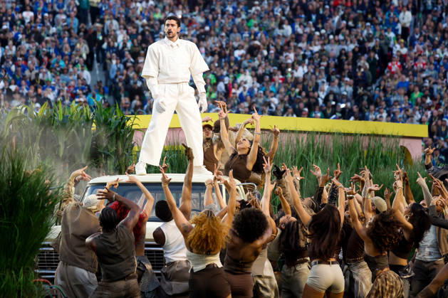 Puerto Rican singer Bad Bunny performs during the halftime show of Super Bowl LX at Levi s Stadium in Santa Clara, California on Sunday, February 8, 2026.  SBP20260208158 JOHNxANGELILLO