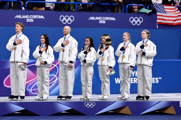 United States of America team group, Mannschaftsbild, Totale (USA), FEBRUARY 8, 2026 - Figure skating, Eiskunstlauf : Team Medal Ceremony during the Milano Cortina 2026 Olympic Winter games, Winterspiele,Spiele, Summer games at Milano Ice Skating Arena in Milan, Italy. Noxthirdxpartyxsales aflo_319044214