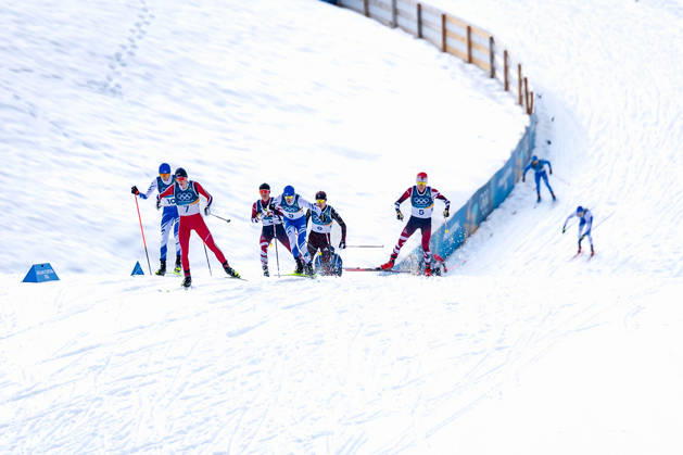 OLYMPICS - Winter Olympic Games, Olympische Spiele, Olympia, OS Milano Cortina 2026 TESERO,ITALY,11.FEB.26 - OLYMPICS, NORDIC SKIING, NORDIC COMBINED, CROSS COUNTRY - Winter Olympic Games Milano Cortina 2026, 10km Gundersen, men. Image shows Jens Luraas Oftebro (NOR), Eero Hirvonen (FIN), Johannes Lamparter (AUT), Ilkka Herola (FIN), Vinzenz Geiger (GER) and Stefan Rettenegger (AUT). GEPAxpictures xMatthiasxTrinkl