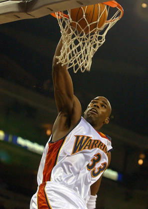 Dec 30, 2002; Oakland, CA, USA; Golden State Warriors Antawn Jamison dunks a basket against the Phoenix Suns at The Arena in Oakland, Calif. on Saturday November 30, 2002. Jamison scored 37 points as the Warriors beat the Suns 100-90. Oakland CA USA Copyright: xEddiexLedesma ContraxCostaxTimesx