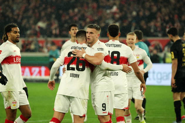 14.02.26 VfB Stuttgart - 1. FC Köln Deutschland, Stuttgart, 14.02.2026, Fussball, Bundesliga, Saison 2025 2026, VfB Stuttgart - 1. FC Köln: Ermedin Demirovic (VfB Stuttgart); Jubel Tor 1:0 Demirovic.