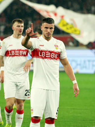 14.02.26 VfB Stuttgart - 1. FC Köln Deutschland, Stuttgart, 14.02.2026, Fussball, Bundesliga, Saison 2025 2026, VfB Stuttgart - 1. FC Köln: Ermedin Demirovic (VfB Stuttgart); Jubel Tor 1:0 Demirovic.