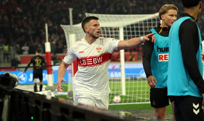 14.02.26 VfB Stuttgart - 1. FC Köln Deutschland, Stuttgart, 14.02.2026, Fussball, Bundesliga, Saison 2025 2026, VfB Stuttgart - 1. FC Köln: Ermedin Demirovic (VfB Stuttgart); Jubel Tor 2:1 Demirovic.