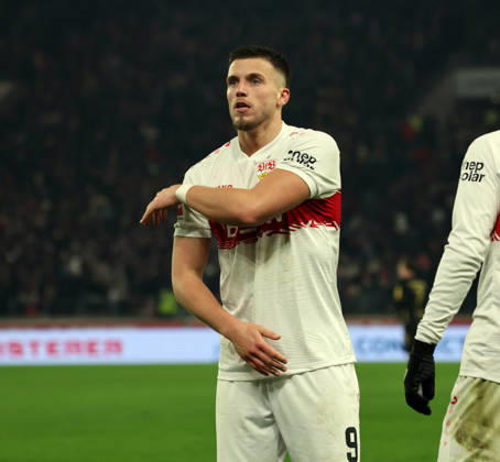 14.02.26 VfB Stuttgart - 1. FC Köln Deutschland, Stuttgart, 14.02.2026, Fussball, Bundesliga, Saison 2025 2026, VfB Stuttgart - 1. FC Köln: Ermedin Demirovic (VfB Stuttgart); Jubel Tor 2:1 Demirovic.