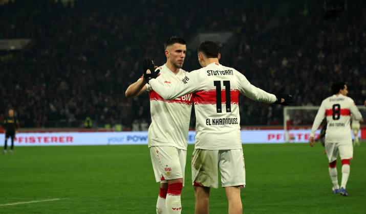 14.02.26 VfB Stuttgart - 1. FC Köln Deutschland, Stuttgart, 14.02.2026, Fussball, Bundesliga, Saison 2025 2026, VfB Stuttgart - 1. FC Köln: Ermedin Demirovic (VfB Stuttgart); Jubel Tor 2:1 Demirovic.