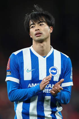 Liverpool v Brighton & Hove Albion, Emirates FA Cup Kaoru Mitoma of Brighton And Hove Albion shows his appreciation to the Brighton And Hove Albion fans after the Liverpool v Brighton & Hove Albion Emirates FA Cup 4th Round match at Anfield, Liverpool, England on 14 February 2026 Credit: Ian Stephen Every Second Media Editorial use only. All images are copyright Every Second Media Limited. No images may be reproduced without prior permission. All rights reserved. Premier League and Football League images are subject to licensing agreements with Football DataCo Limited. see https: www.football-dataco.com Copyright: xIMAGO EveryxSecondxMediax ESM-1800-0098 IanxStephenx xEveryxSecondxMediax