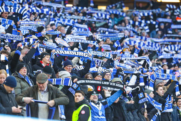 2026.02.14 xfsx Fussball 1. Bundesliga Hamburger Sportverein - 1.FC Union Berlin v.l. Hamburger SV Fans, Stimmung, Schals, Trikots, Emotionen (DFL regulations prohibit any use of photographs as image sequences and or quasi-video. Copyright: HMBxMedia FernandoxSoares