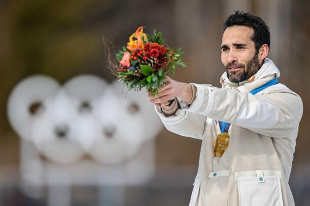 260215 -- ANTERSELVA, Feb. 15, 2026 -- Martin Fourcade of France, gold medalist for the biathlon men s 15km mass start from the 2010 Vancouver Winter Olympics, reacts during a reallocation medals ceremony at the 2026 Winter Olympics in Anterselva, Italy, Feb. 15, 2026. MICO2026ITALY-ANTERSELVA-OLYMPIC Winter games, Winterspiele,Spiele, Summer games REALLOCATION MEDALS CEREMONY JiangxHan (MICO2026)ITALY-ANTERSELVA-OLYMPIC WINTER GAMES-REALLOCATION MEDALS CEREMONY IMAGO JiangxHan imago images 0847664217