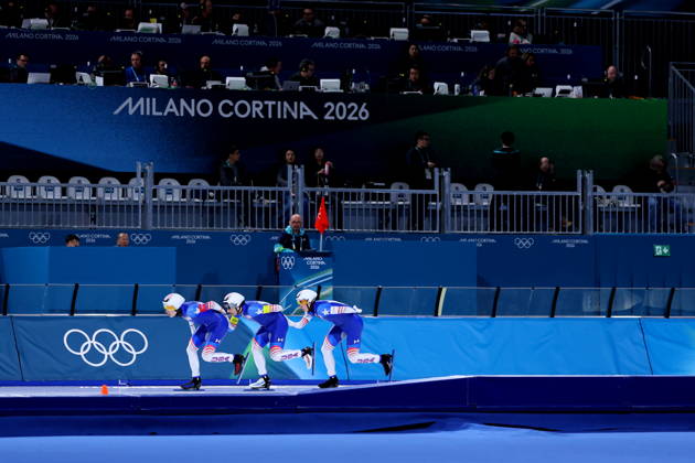 United States of America team group, Mannschaftsbild, Totale (USA), FEBRUARY 15, 2026 - Speed skating, Eisschnelllauf : Men s Team Pursuit Quarter-final during the Milano Cortina 2026 Olympic Winter games, Winterspiele,Spiele, Summer games at Milano Speed Skating Stadium in Milan, Italy. Noxthirdxpartyxsales aflo_320116976
