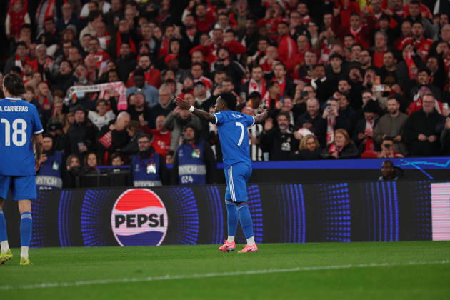FBL-UEFA Champions League 2025-26 SL Benfica - Real Madrid Vinicius Junior (Real Madrid) celebrate the goal, gestures, gesticulate during UEFA Champions League 2025-26 KO play-offs match between Lisboa e Benfica and Real Madrid at Estadio da Luz on Thursday 17 February 2026 in Lisbon, Portugal Copyright: JoaquimxFerreira