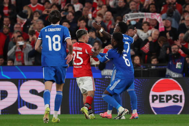 FBL-UEFA Champions League 2025-26 SL Benfica - Real Madrid Gianluca Prestianni (S.L.Benfica) Gianluca Prestianni of Benfica confronts Vinicius Junior and tries to provoke him Vinicius Junior (Real Madrid) during UEFA Champions League 2025-26 KO play-offs match between Lisboa e Benfica and Real Madrid at Estadio da Luz on Thursday 17 February 2026 in Lisbon, Portugal Copyright: JoaquimxFerreira
