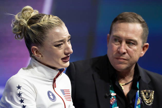 February 17, 2026, Milano, Lombardy, Italy: Amber Glenn of the United States reacts after her performance and is in 13th place in the Women Figure skating, Eiskunstlauf Short Program during the 2026 Winter Olympics at the Milano Ice Skating Arena on Tuesday in Milano. Milano Italy - ZUMAj89_ 20260217_oly_j89_080 Copyright: xPaulxKitagakixJr.x