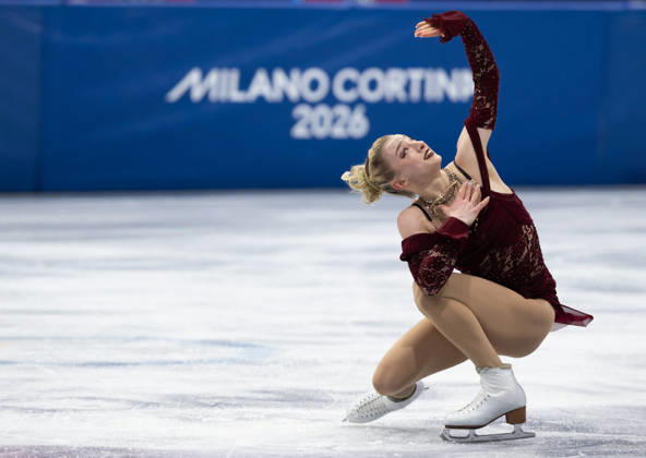 February 17, 2026, Milano, Lombardy, Italy: Amber Glenn of the United States perform in the Women Figure skating, Eiskunstlauf Short Program during the 2026 Winter Olympics at the Milano Ice Skating Arena on Tuesday in Milano. Milano Italy - ZUMAj89_ 20260217_oly_j89_072 Copyright: xPaulxKitagakixJr.x