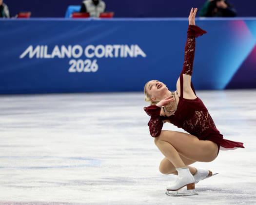 February 17, 2026, Milan, Lombardy, Italy: Amber Glenn of Team United States competes in the womens ice skating short program during the Milano Cortina 2026 Olympic Winter games, Winterspiele,Spiele, Summer games at Milano Ice Skating Arena. Milan Italy - ZUMAm117 20260217_oly_m117_102 Copyright: xDavidxMcIntyrex