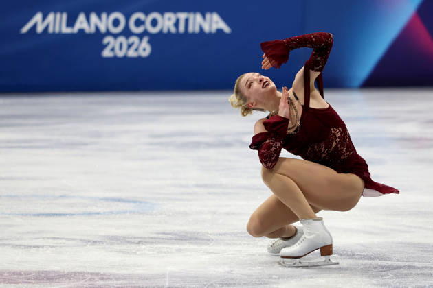 February 17, 2026, Milan, Lombardy, Italy: Amber Glenn of Team United States competes in the womens ice skating short program during the Milano Cortina 2026 Olympic Winter games, Winterspiele,Spiele, Summer games at Milano Ice Skating Arena. Milan Italy - ZUMAm117 20260217_oly_m117_104 Copyright: xDavidxMcIntyrex