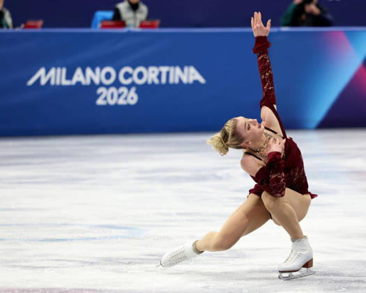 February 17, 2026, Milan, Lombardy, Italy: Amber Glenn of Team United States competes in the womens ice skating short program during the Milano Cortina 2026 Olympic Winter games, Winterspiele,Spiele, Summer games at Milano Ice Skating Arena. Milan Italy - ZUMAm117 20260217_oly_m117_099 Copyright: xDavidxMcIntyrex