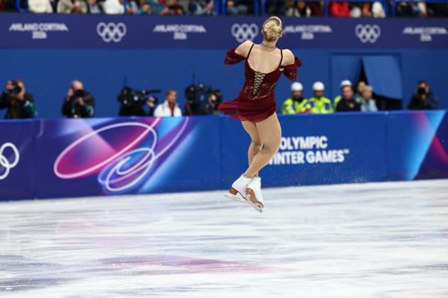 February 17, 2026, Milan, Lombardy, Italy: AMBER GLENN of USA skates her Women s Single Skating free program in the Figure skating, Eiskunstlauf at the Milano Cortina 2026 Winter Olympic Games, Olympische Spiele, Olympia, OS With a score of 67.39 points, AMBER is 13th after the short program. Milan Italy - ZUMAc179 20260217_oly_c179_398 Copyright: xMickaelxChavetx