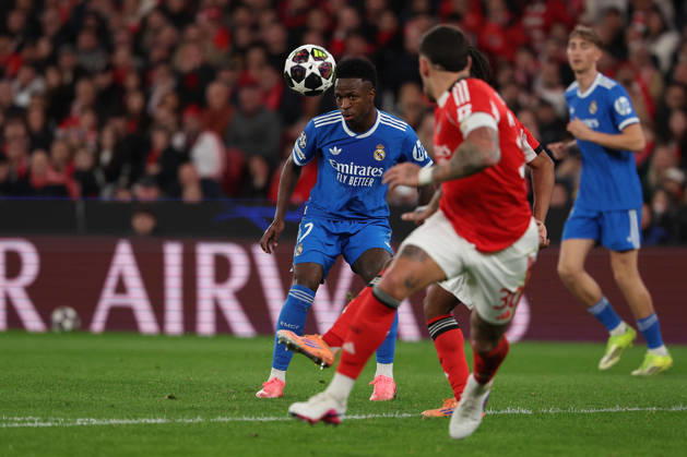FBL-UEFA Champions League 2025-26 SL Benfica - Real Madrid Vinicius Junior (Real Madrid) in action, with the ball during UEFA Champions League 2025-26 KO play-offs match between Lisboa e Benfica and Real Madrid at Estadio da Luz on Thursday 17 February 2026 in Lisbon, Portugal Copyright: JoaquimxFerreira