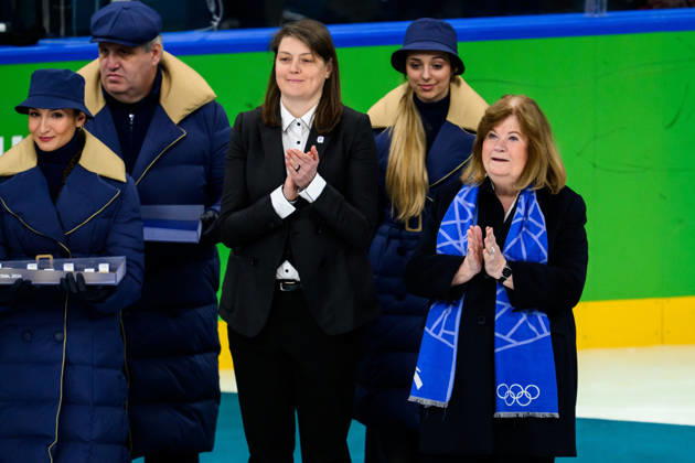 260219 Gunilla Lindberg, Secretary General of ANOC, at the medal ceremony after the women s Ice hockey, Eishockey final game between USA and Canada during day 13 of the 2026 Winter Olympics on February 19, 2026 in Milan. Photo: Carl Sandin BILDBYRAN kod CS EW0643 ishockey ice hockey Olympic Games, Olympische Spiele, Olympia, OS olympics winter olympics os ol olympiska spel vinter-os olympiske leker milano cortina 2026 milan cortina 2026 milano cortina 2026 olympic games milano cortina 2026 winter olympic games milano cortina-os milano cortina-ol vinter-ol 13 bbeng dam usa kanada canada final Copyright: CARLxSANDIN BB260219CS141