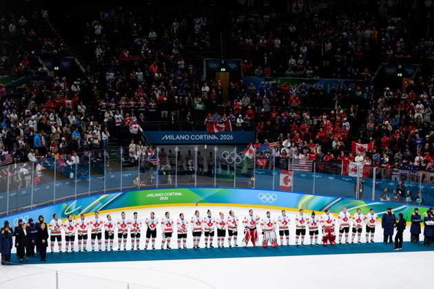 260219 Team Canada at the medal ceremony after the women s Ice hockey, Eishockey final game between USA and Canada during day 13 of the 2026 Winter Olympics on February 19, 2026 in Milan. Photo: Carl Sandin BILDBYRAN kod CS EW0643 ishockey ice hockey Olympic Games, Olympische Spiele, Olympia, OS olympics winter olympics os ol olympiska spel vinter-os olympiske leker milano cortina 2026 milan cortina 2026 milano cortina 2026 olympic games milano cortina 2026 winter olympic games milano cortina-os milano cortina-ol vinter-ol 13 bbeng dam usa kanada canada final depp silver Copyright: CARLxSANDIN BB260219CS146