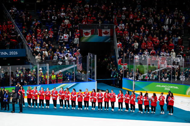 260219 Team Switzerland at the medal ceremony after the women s Ice hockey, Eishockey final game between USA and Canada during day 13 of the 2026 Winter Olympics on February 19, 2026 in Milan. Photo: Carl Sandin BILDBYRAN kod CS EW0643 ishockey ice hockey Olympic Games, Olympische Spiele, Olympia, OS olympics winter olympics os ol olympiska spel vinter-os olympiske leker milano cortina 2026 milan cortina 2026 milano cortina 2026 olympic games milano cortina 2026 winter olympic games milano cortina-os milano cortina-ol vinter-ol 13 bbeng dam usa kanada canada final Copyright: CARLxSANDIN BB260219CS147