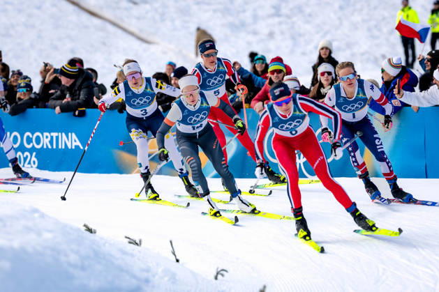 OLYMPICS - Winter Olympic Games, Olympische Spiele, Olympia, OS Milano Cortina 2026 TESERO,ITALY,22.FEB.26 - OLYMPICS, NORDIC SKIING, CROSS COUNTRY SKIING - Winter Olympic Games Milano Cortina 2026, 50km mass start, classic, women. Image shows Heidi Weng (NOR), Jessie Diggins (USA), Dariya Nepryaeva (AIN) , Ebba Andersson (SWE) and Astrid Oeyre Slind (NOR). GEPAxpictures xMatthiasxTrinkl
