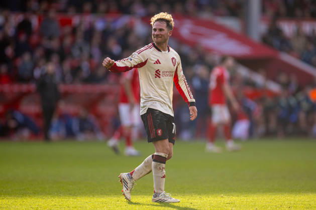 Football - FA Premier League - Nottingham Forest FC v Liverpool FC NOTTINGHAM, ENGLAND - Sunday, February 22, 2026: Liverpool s Alexis Mac Allister celebrates after scoring the first goal during the FA Premier League match between Nottingham Forest FC and Liverpool FC at the City Ground. (Photo by David Rawcliffe Propaganda) NOTTINGHAM City Ground NOTTINGHAMSHIRE ENGLAND Copyright: xDavidxRawcliffex P2026-02-22-Notts_Forest_Liverpool-124
