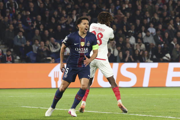 FOOTBALL : Paris Saint Germain Vs AS Monaco - Ligue des Champions - 25 02 2026 Marquinhos (PSG) Vs Mamadou Coulibaly (AS Monaco) ParisFrance Copyright: xMichaelxBaucherx